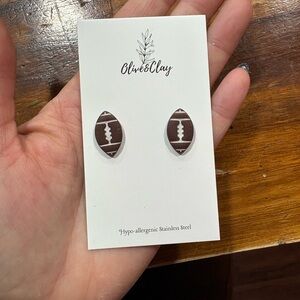 Handmade football polymer clay earrings